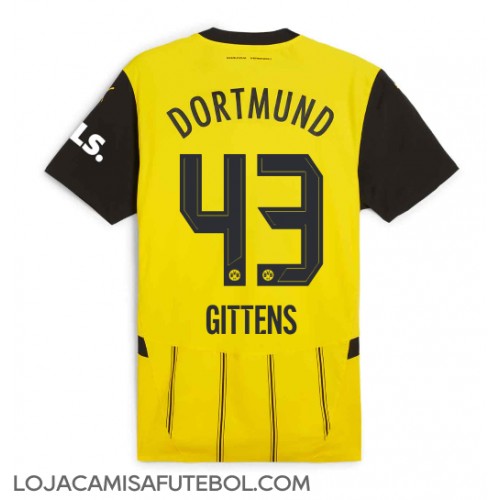 Camisa de Futebol Borussia Dortmund Jamie Bynoe-Gittens #43 Equipamento Principal 2024-25 Manga Curta